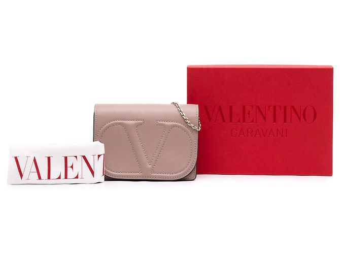 Valentino Borsa a tracolla VLogo Walk in pelle di vitello marrone con catena Carne - vista 7