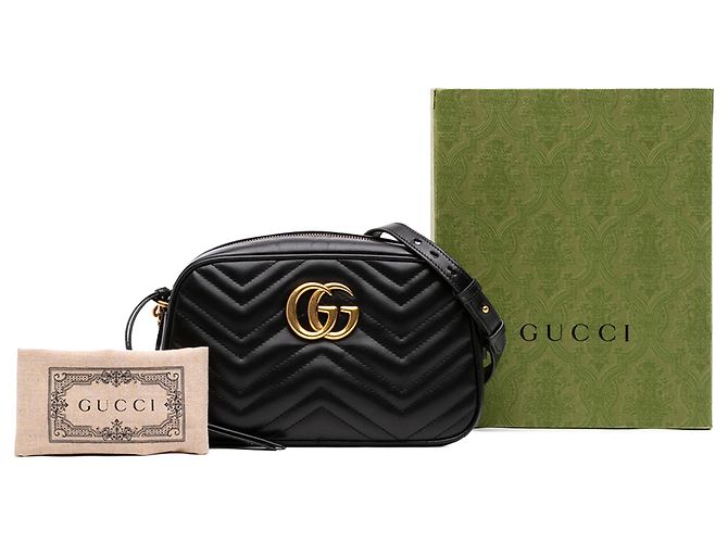 Gucci Borsa a tracolla Small GG Marmont Matelassé in pelle di vitello nera Nero - vista 7