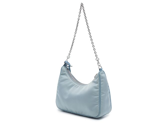 Borsa Satchel Prada Re Edition 2005 in Tessuto con Rifiniture in Saffiano Blu Blu chiaro - vista 2