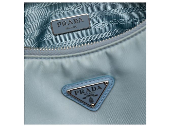Borsa Satchel Prada Re Edition 2005 in Tessuto con Rifiniture in Saffiano Blu Blu chiaro - vista 5
