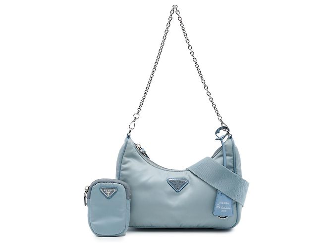 Borsa Satchel Prada Re Edition 2005 in Tessuto con Rifiniture in Saffiano Blu Blu chiaro - vista 7