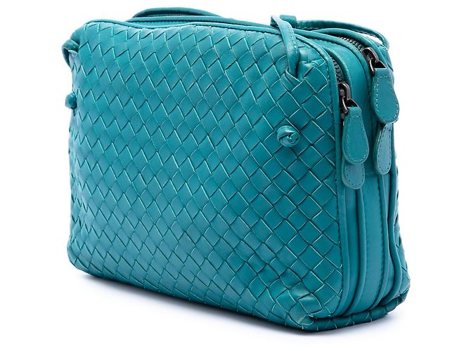Bottega Veneta Mini Borsa a Tracolla Double Zip Nodini in Nappa Intrecciato Blu - vista 2