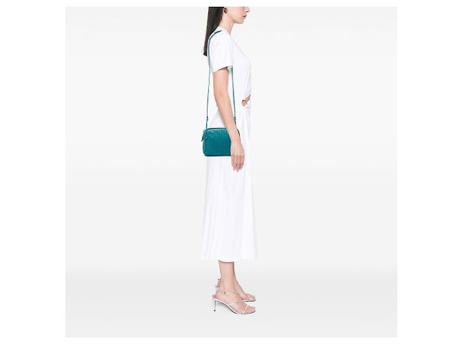 Bottega Veneta Mini Borsa a Tracolla Double Zip Nodini in Nappa Intrecciato Blu - vista 6