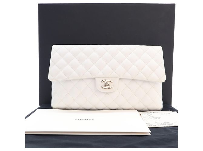 Chanel White CC Quilted Caviar Flap Clutch Weiß - Ansicht 15