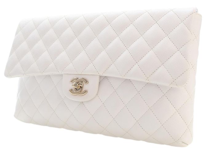 Chanel White CC Quilted Caviar Flap Clutch Weiß - Ansicht 2