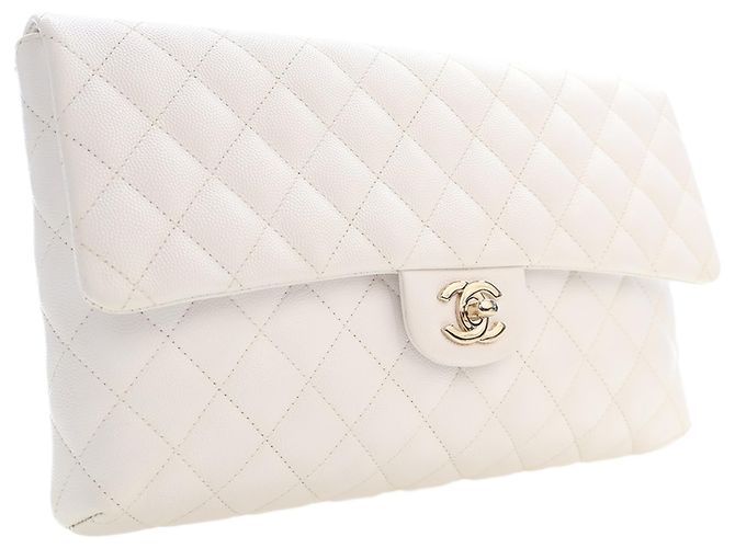 Chanel White CC Quilted Caviar Flap Clutch Weiß - Ansicht 3