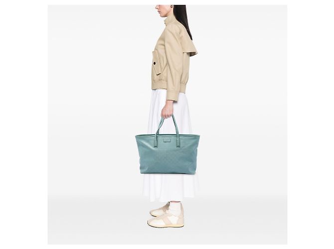 Gucci Blaue Große GG Print Tote Hellblau - Ansicht 5