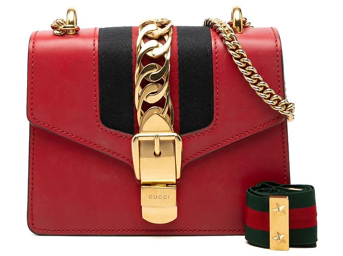 Borsa Gucci Red Mini Calfskin Web Sylvie Chain Satchel Rosso - vista 10