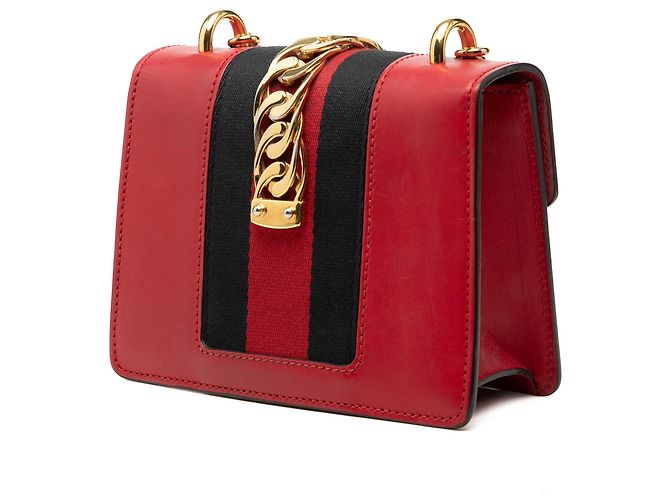 Borsa Gucci Red Mini Calfskin Web Sylvie Chain Satchel Rosso - vista 2