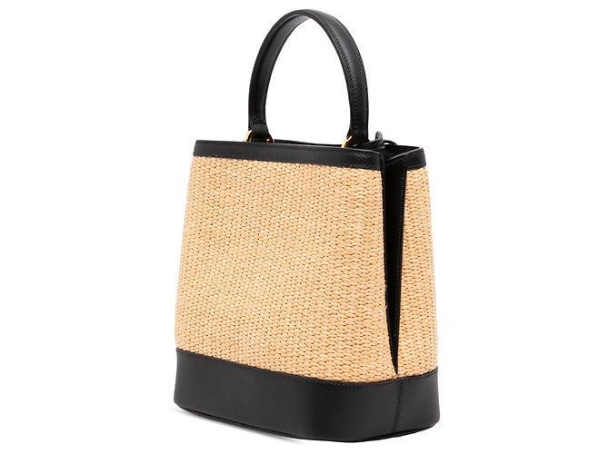 Bolsa Panier Paglia Prada Beige Medium com acabamento em Saffiano - vista 2