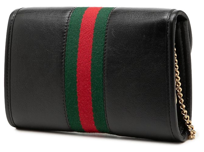 Gucci Mini Borsa a Tracolla Rajah Web Chain in Pelle di Vitello Nera Nero - vista 2