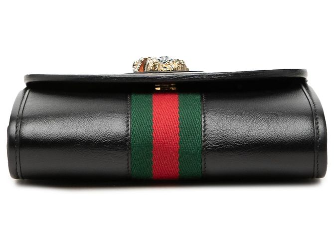 Gucci Mini Borsa a Tracolla Rajah Web Chain in Pelle di Vitello Nera Nero - vista 3