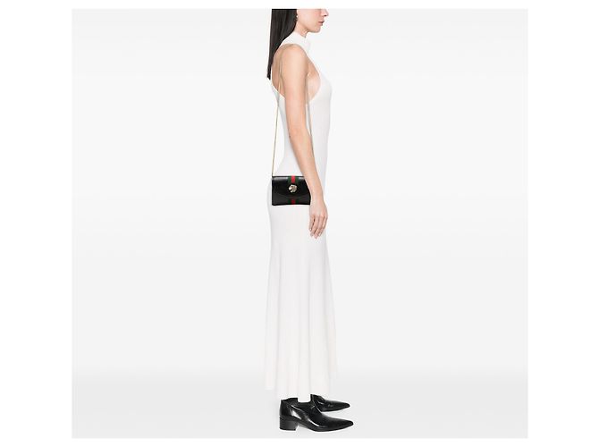 Gucci Mini Borsa a Tracolla Rajah Web Chain in Pelle di Vitello Nera Nero - vista 6