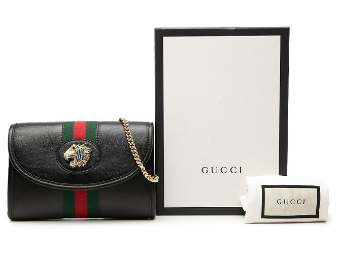 Gucci Mini Borsa a Tracolla Rajah Web Chain in Pelle di Vitello Nera Nero - vista 7