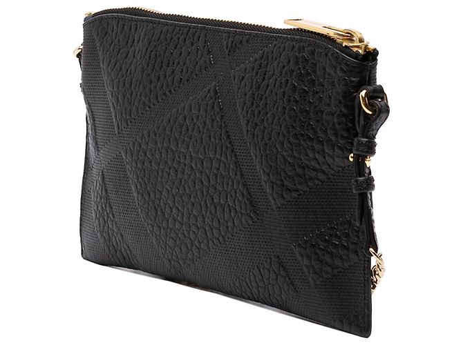 Burberry Black Small Grain Check Embossed Leather Chichester Crossbody Nero - vista 2