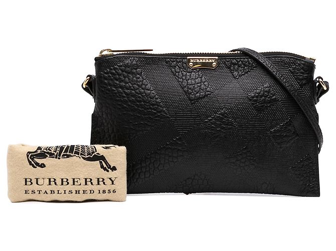 Burberry Black Small Grain Check Embossed Leather Chichester Crossbody Nero - vista 7