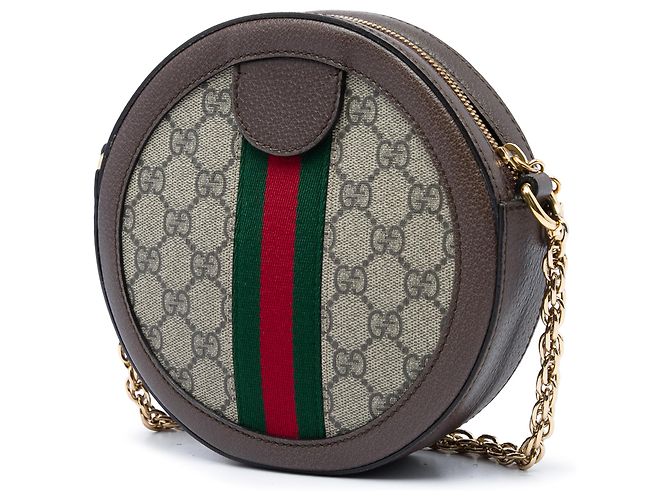 Gucci Mini Borsa a Tracolla Rotonda Ophidia Web in GG Supreme Beige - vista 2