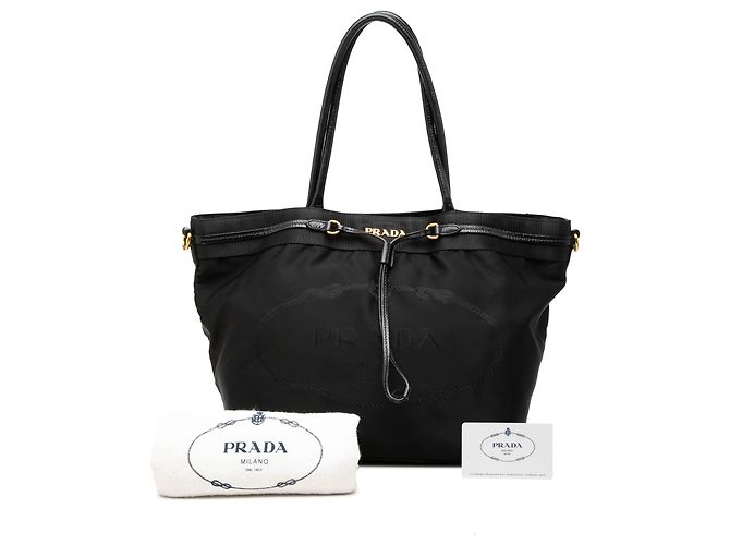 Prada Black Tessuto Canapa Logo Satchel Schwarz - Ansicht 7