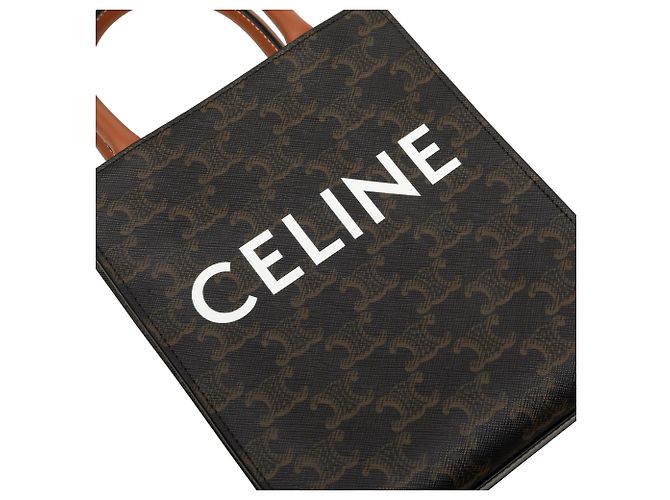 Céline Celine Brown Mini Triomphe Coated Canvas Vertical Cabas Satchel Braun Dunkelbraun - Ansicht 5
