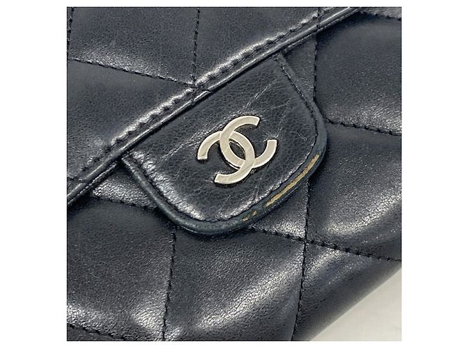 Cartera larga tri-fold Chanel de piel de cordero negra Negro - vista 8
