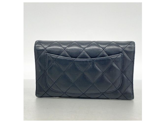 Cartera larga tri-fold Chanel de piel de cordero negra Negro - vista 9