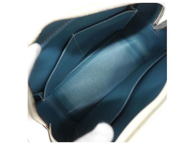 Sac à main Hermès Plume 28 Blanc Bleu - vue 4