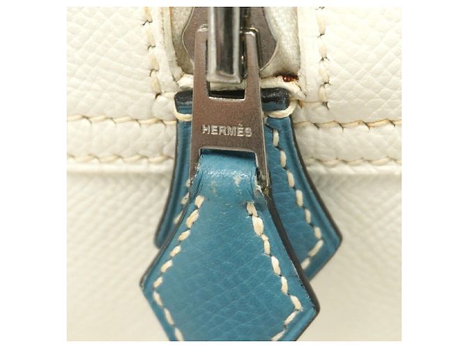 Sac à main Hermès Plume 28 Blanc Bleu - vue 8