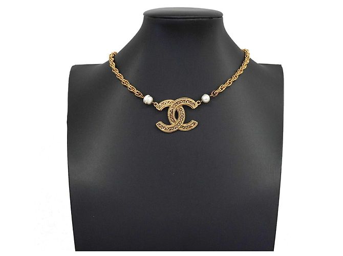 Chanel vergoldete Halskette mit Kunstperle Golden - Ansicht 7