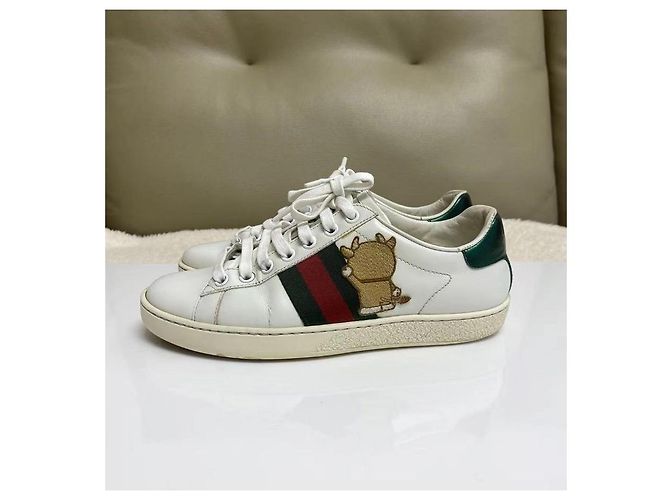 Gucci Ace Low-Top Sneaker Weiß Leder Doraemon Braun Rot Grün - Ansicht 4