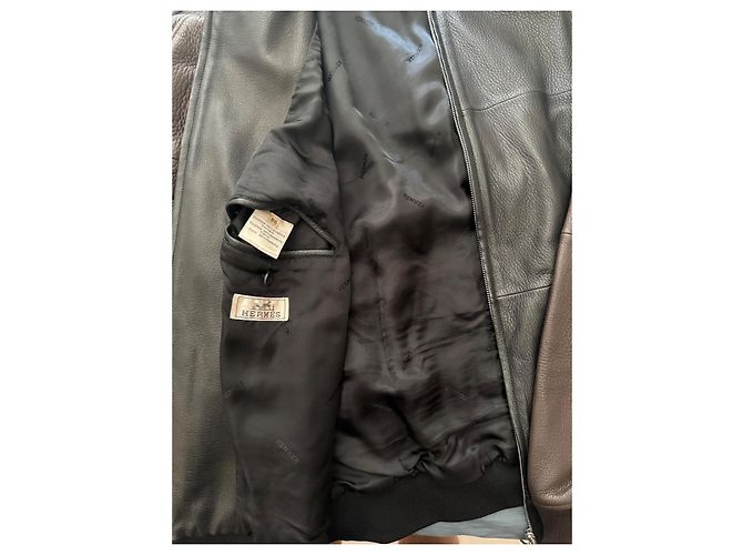 Hermès Two-tone leather aviator jacket Brown Black - view 6