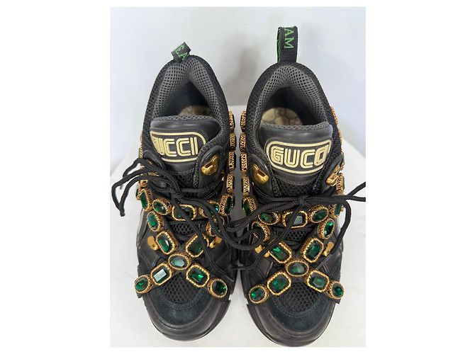 Sneakers Gucci in pelle nera con gioielli Nero - vista 3