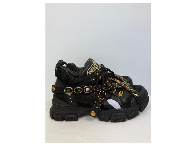 Sneakers Gucci in pelle nera con gioielli Nero - vista 4