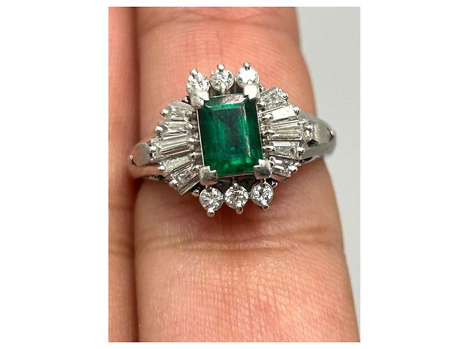 Autre Marque Platin Ballerina Ring Smaragd Diamant Weiß Grün - Ansicht 11