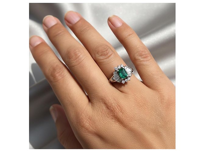 Autre Marque Platin Ballerina Ring Smaragd Diamant Weiß Grün - Ansicht 14