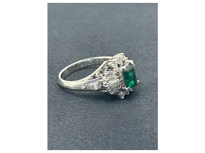Autre Marque Platin Ballerina Ring Smaragd Diamant Weiß Grün - Ansicht 2