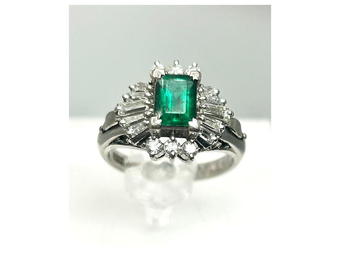 Autre Marque Platin Ballerina Ring Smaragd Diamant Weiß Grün - Ansicht 4