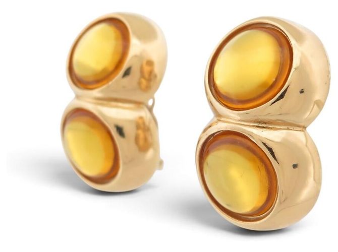 ORECCHINI VINTAGE YVES SAINT LAURENT PIETRE CABOCHON GIALLE SOVRAPPOSTE D'oro - vista 2