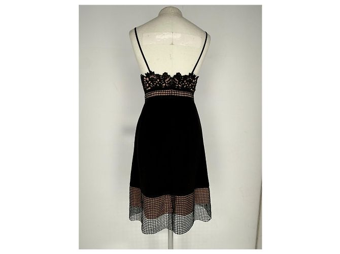 Vestido midi Theory con ribete de encaje en triacetato negro - vista 10