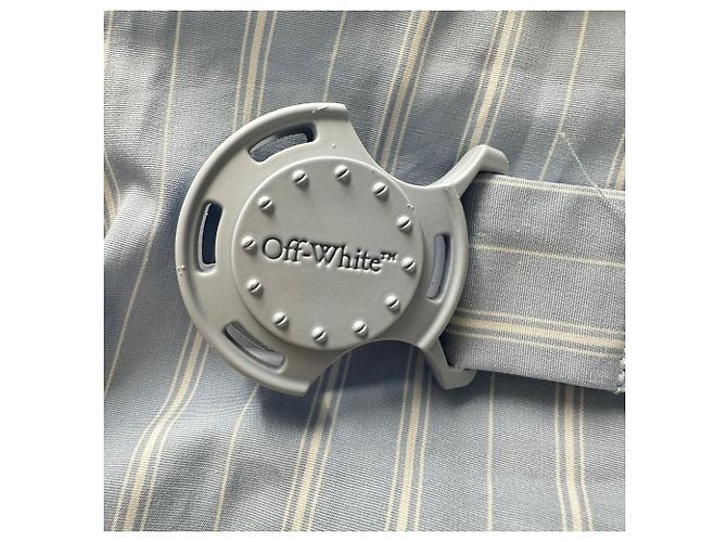 Off White Off-White gestreiftes Hemd mit Schnalle aus blauer Baumwolle - Ansicht 18