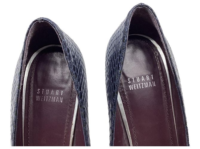 Stuart Weitzman spitze Pumps aus dunkelblauem Leder in Schlangenleder-Optik Marineblau - Ansicht 10