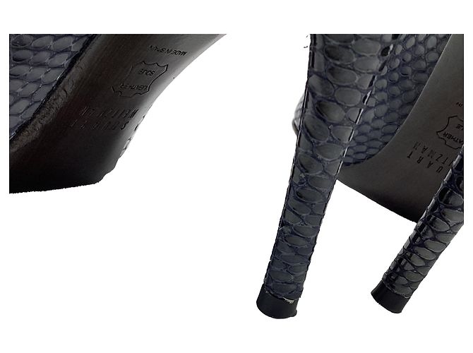 Stuart Weitzman spitze Pumps aus dunkelblauem Leder in Schlangenleder-Optik Marineblau - Ansicht 11
