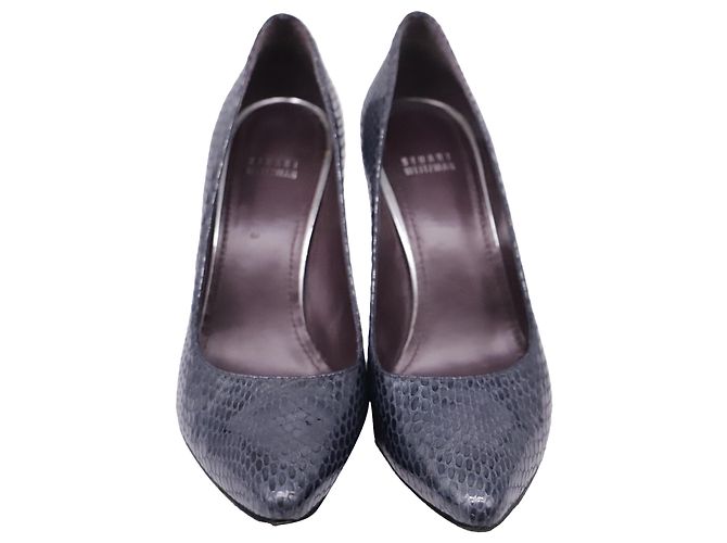Stuart Weitzman spitze Pumps aus dunkelblauem Leder in Schlangenleder-Optik Marineblau - Ansicht 2