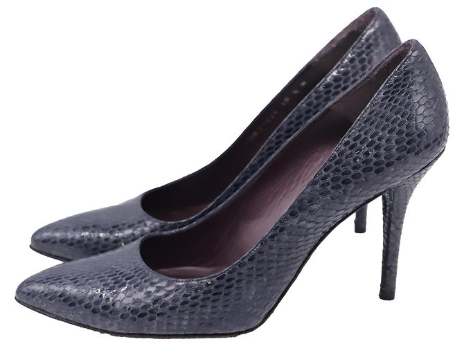Stuart Weitzman spitze Pumps aus dunkelblauem Leder in Schlangenleder-Optik Marineblau - Ansicht 4