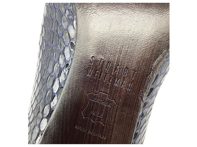 Stuart Weitzman spitze Pumps aus dunkelblauem Leder in Schlangenleder-Optik Marineblau - Ansicht 6