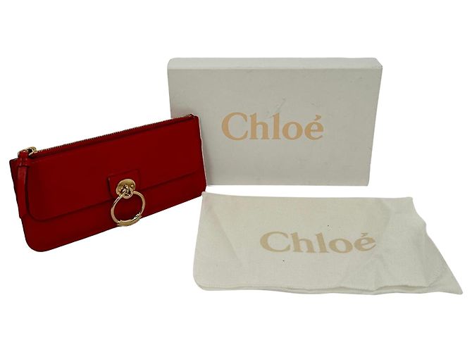 Portafoglio lungo con zip Chloé Tess in pelle rossa Rosso - vista 3