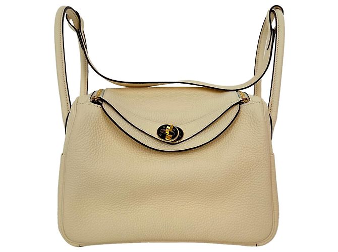 Borsa a tracolla Hermès Lindy 26 in pelle Clemence Cream Bianco Crudo - vista 2