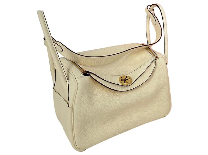 Borsa a tracolla Hermès Lindy 26 in pelle Clemence Cream Bianco Crudo - vista 3