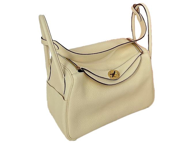 Borsa a tracolla Hermès Lindy 26 in pelle Clemence Cream Bianco Crudo - vista 4