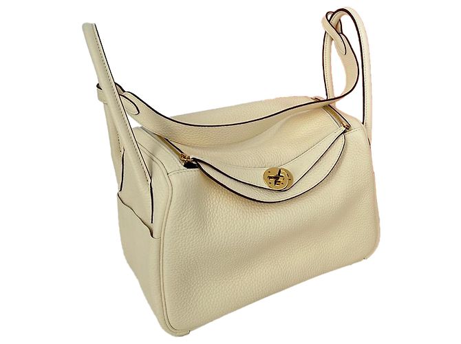 Borsa a tracolla Hermès Lindy 26 in pelle Clemence Cream Bianco Crudo - vista 6