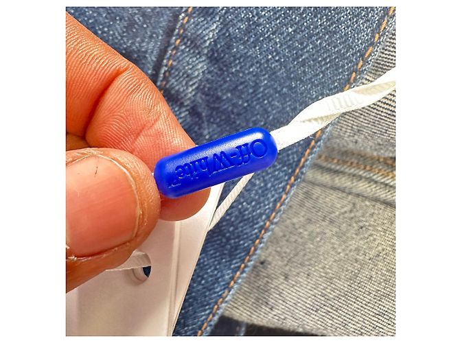 Off White Giacca in denim oversize Off-White con patch a freccia in cotone blu - vista 11